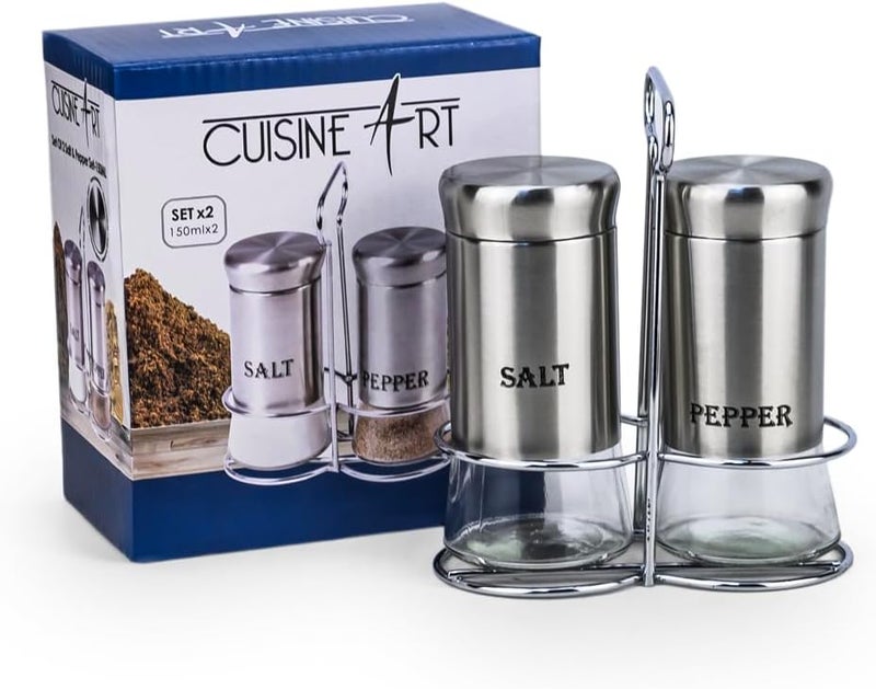 Cuisine Art طقم ملح وفلفل من كوزين آرت زجاج صودا لايم، 150 مل، 2 قطعة، فضي - Image 1